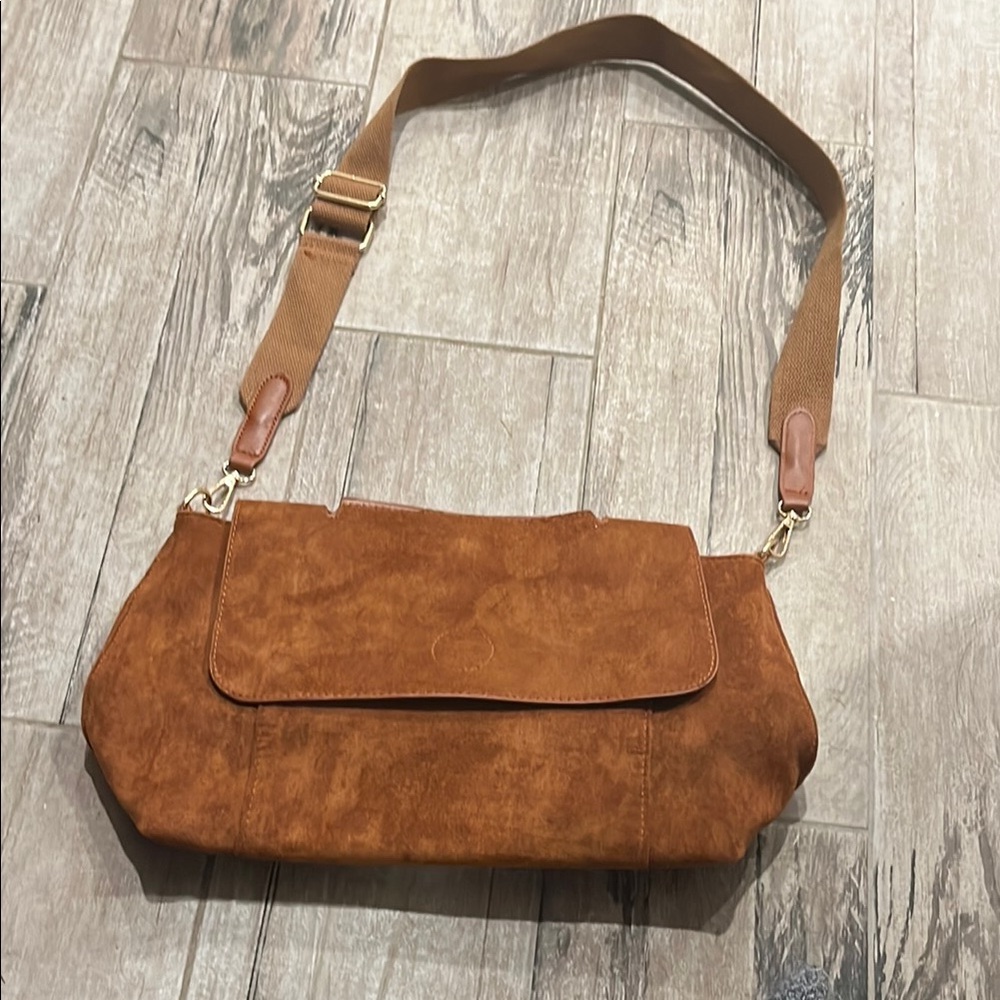 Brown Suede like Shoulder Bag